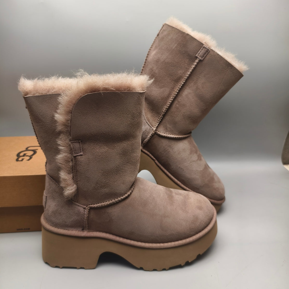 1533 Wedge Thick-Sole Mid-Calf Fashion Boots — Walnut (In Stock)