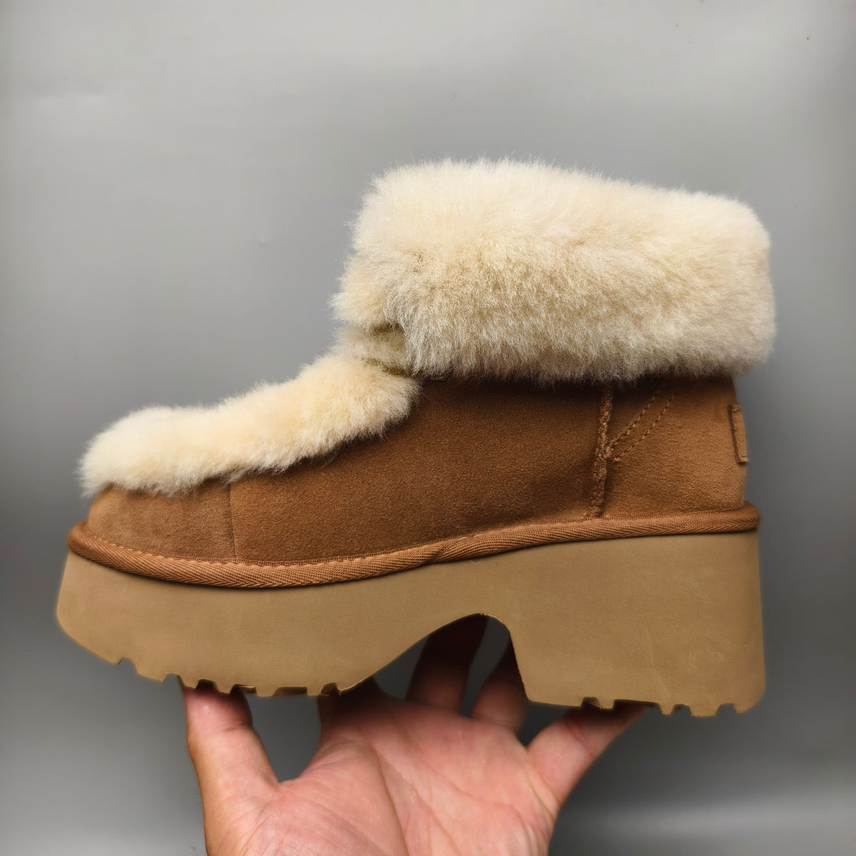 1532 Esmi Wedge Ankle Boots Fluffy Lace-Up — Chestnut (In Stock)