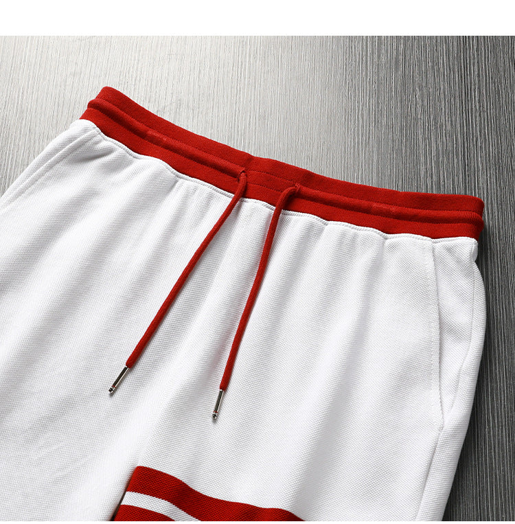 Thom Browne Style Athletic Cotton Shorts with Signature Four-Bar Detail
