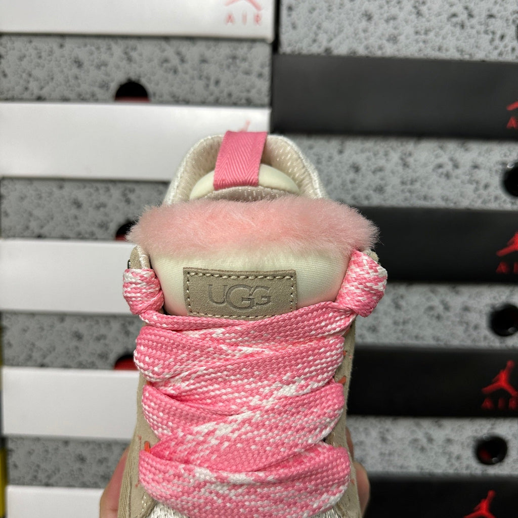UGG Lowmel Lace-Up Sneaker – Suede & Mesh Low-Top Trainer with Pink UGGplush Lining, Embroidered Charm & Braided Pink Laces in Jasmine