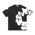 Denim Tears Black Oversized Short Sleeve T-Shirt With Asymmetrical White Floral Print