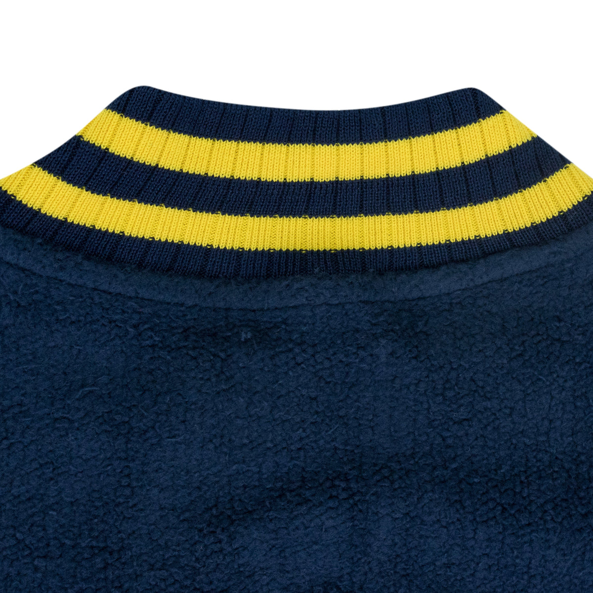 NAVY OVERSIZED LOGO TERRY VARSITY JACKET