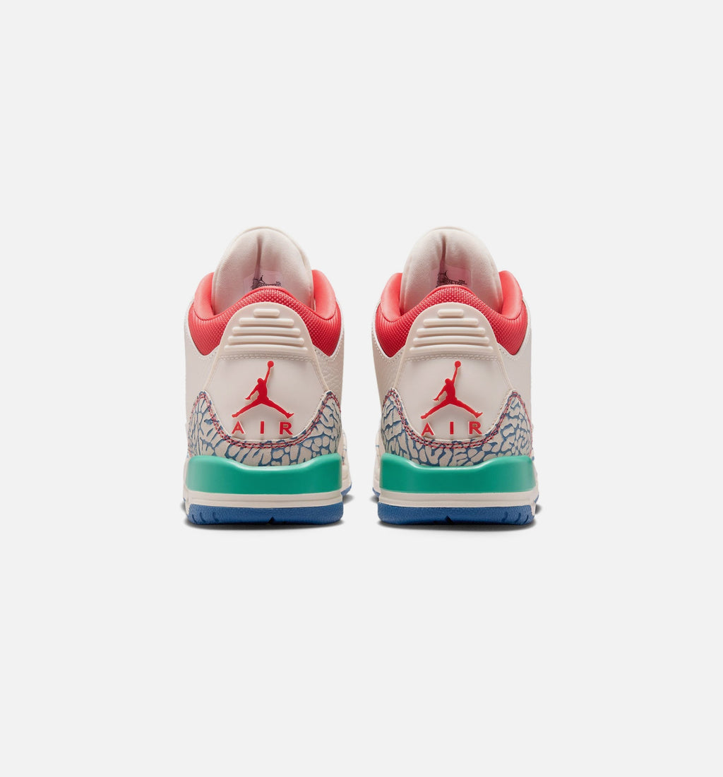 Air Jordan 3 Retro Play Your Way Grade School Sneakers - Chalk / Track Red / True Blue / Kinetic Green
