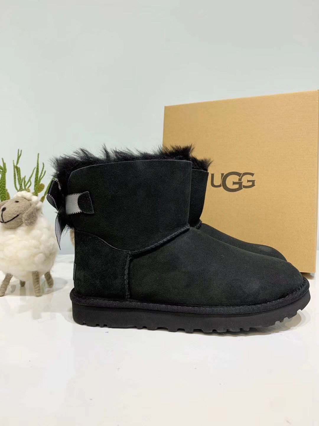 2938 Mukoshi Winter Bow Glitter Boots — Black
