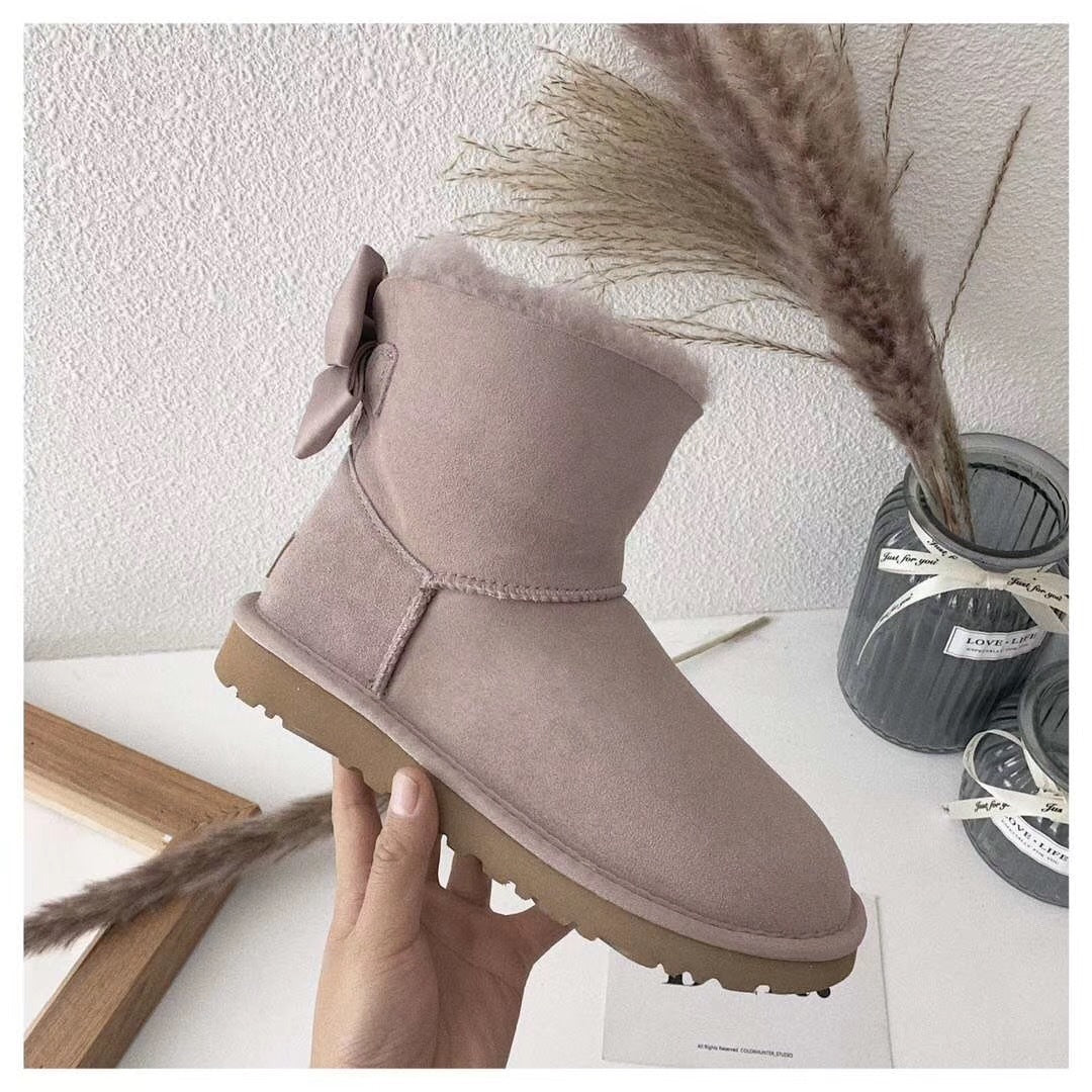 3130 Elegant Bow Ankle Boots — Dusty Pink
