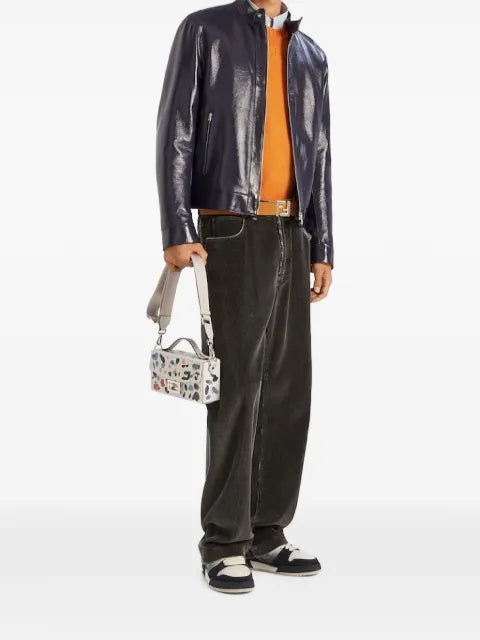 FENDI Shiny blue leather blouson