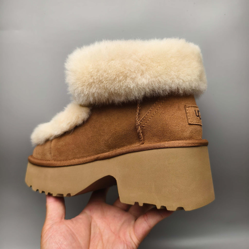 1532 Esmi Wedge Ankle Boots Fluffy Lace-Up — Chestnut (In Stock)