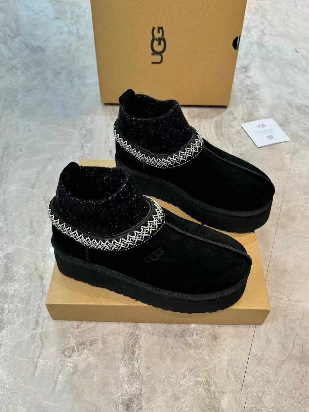 1125956 Ethnic Style Snow Boots with Wool Sock Cuff — Imported Glossy Suede & Shearling Lined