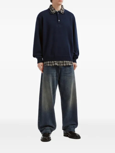 izzue layered-effect polo-collar sweater