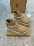 1125956 Ethnic Style Snow Boots with Wool Sock Cuff — Imported Glossy Suede & Shearling Lined
