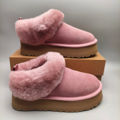 1393 Thick-Sole Fluffy Slip-On Lazy Shoes — Pink (In Stock)