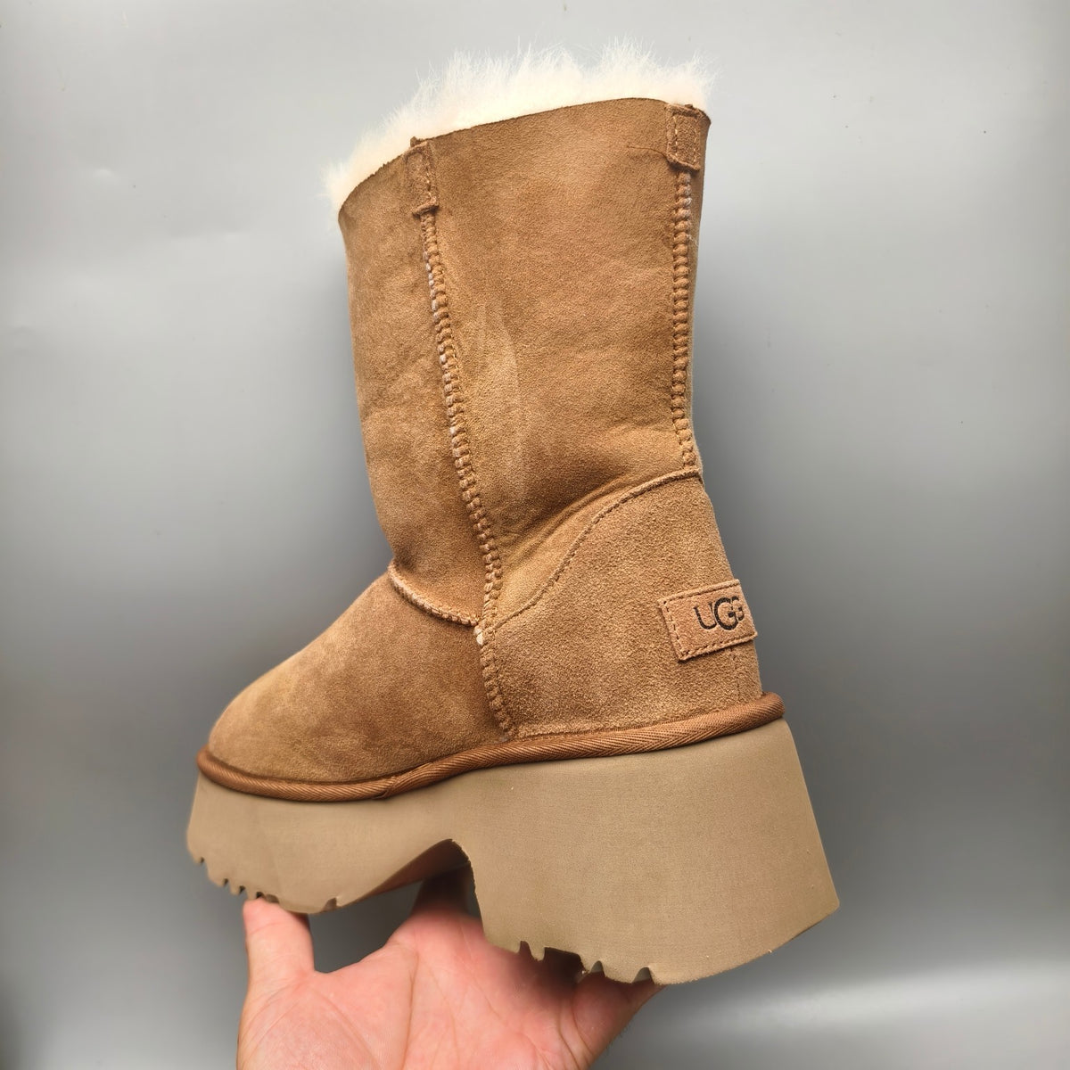 1533 Wedge Thick-Sole Mid-Calf Fashion Boots — Chestnut (In Stock)