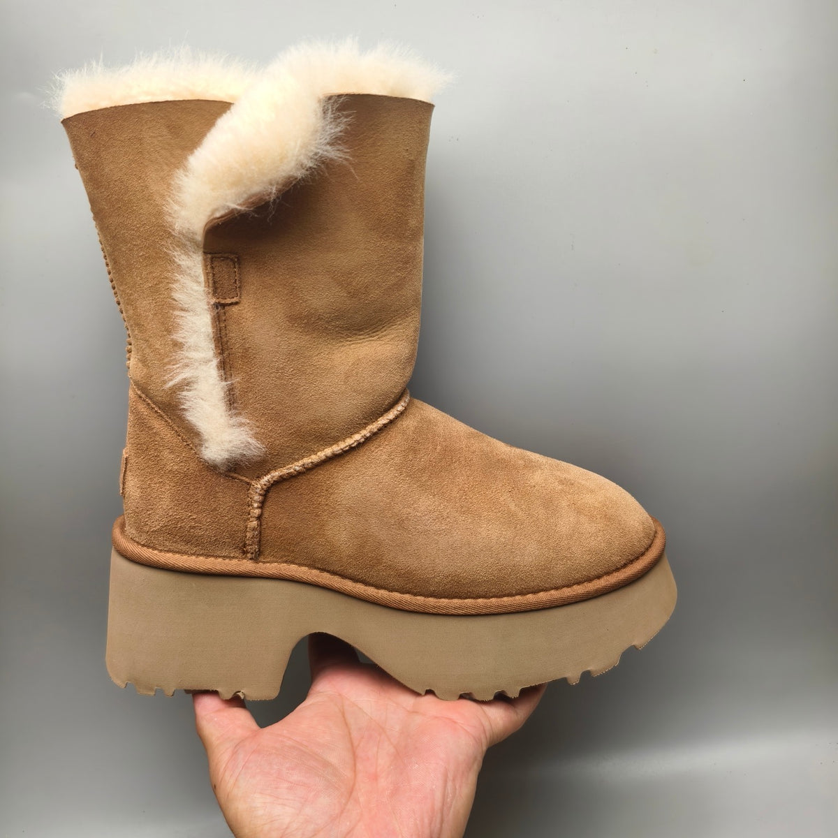 1533 Wedge Thick-Sole Mid-Calf Fashion Boots — Chestnut (In Stock)