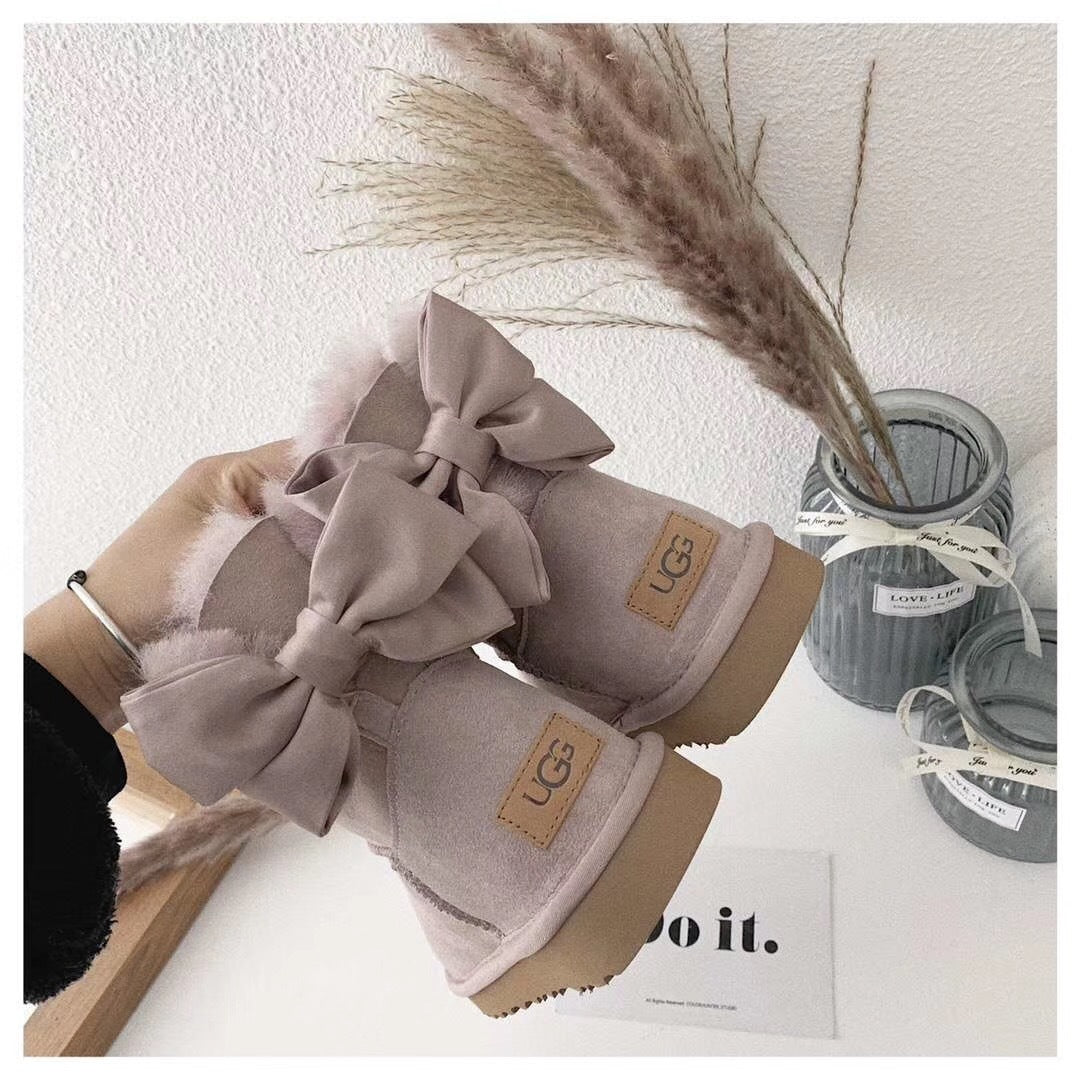 3130 Elegant Bow Ankle Boots — Dusty Pink