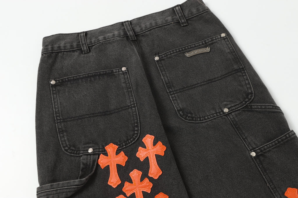 Chrome Hearts Vintage Cross Patchwork Washed Carpenter Denim Shorts 9903