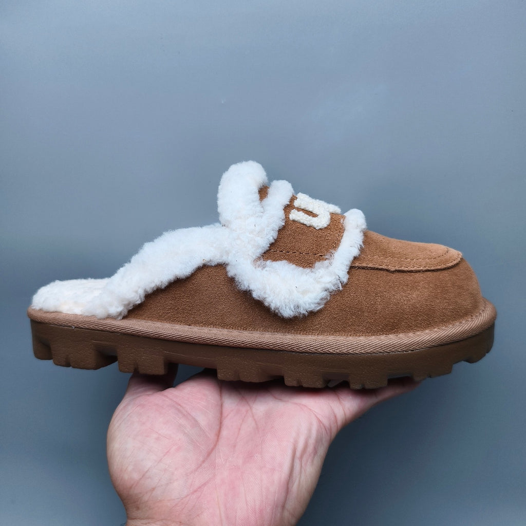 1206 Curly Fur Big Logo Casual Slippers — Chestnut (In Stock)