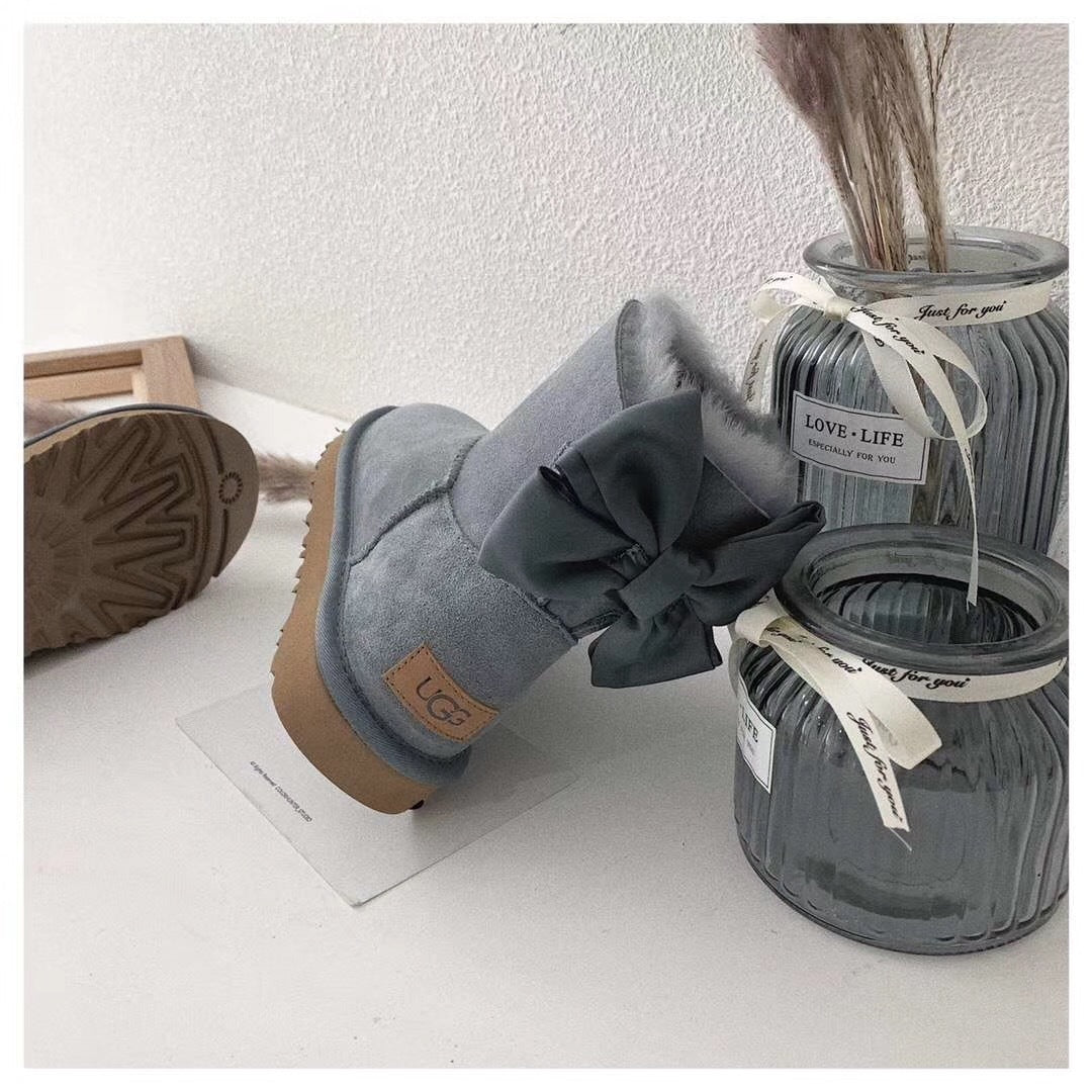 3130 Elegant Bow Ankle Boots — Gray