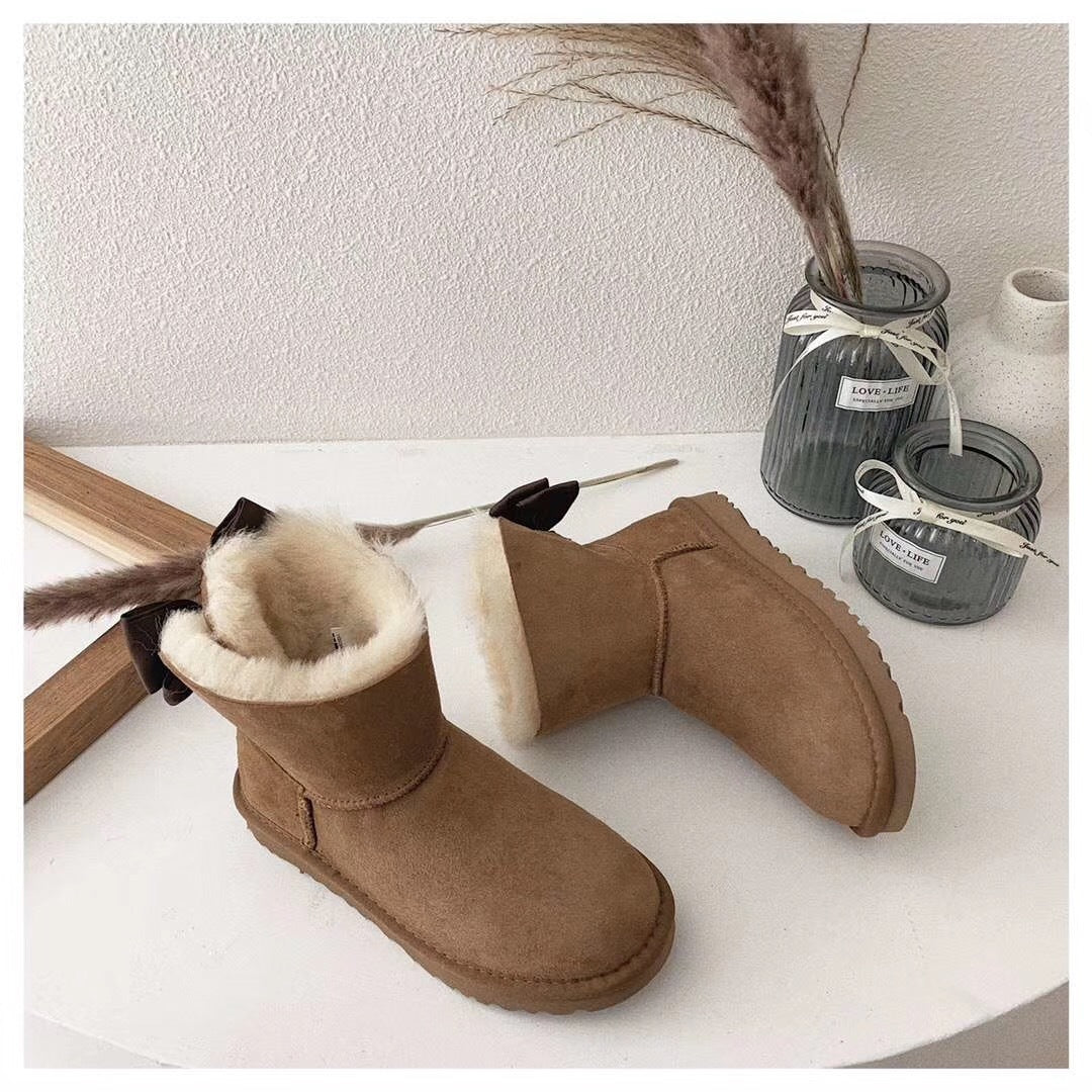 3130 Elegant Bow Ankle Boots — Chestnut