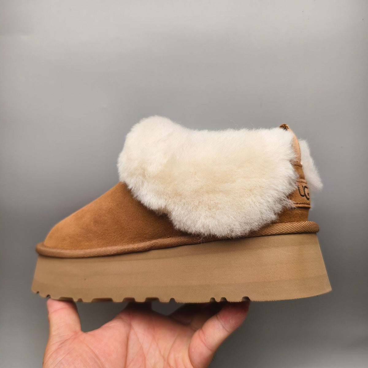 1393 Thick-Sole Fluffy Slip-On Lazy Shoes — Chestnut (In Stock)