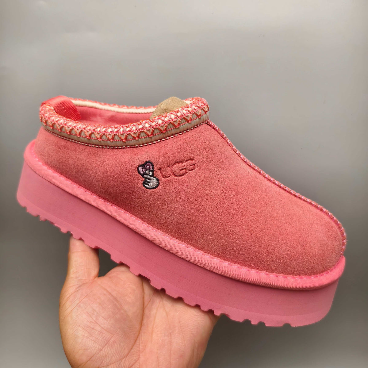 2553-2130 Ethnic Style Chunky Sole Casual Shoes — Rose Red (In Stock)