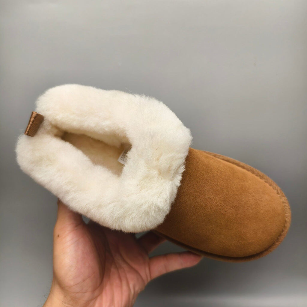 1393 Thick-Sole Fluffy Slip-On Lazy Shoes — Chestnut (In Stock)