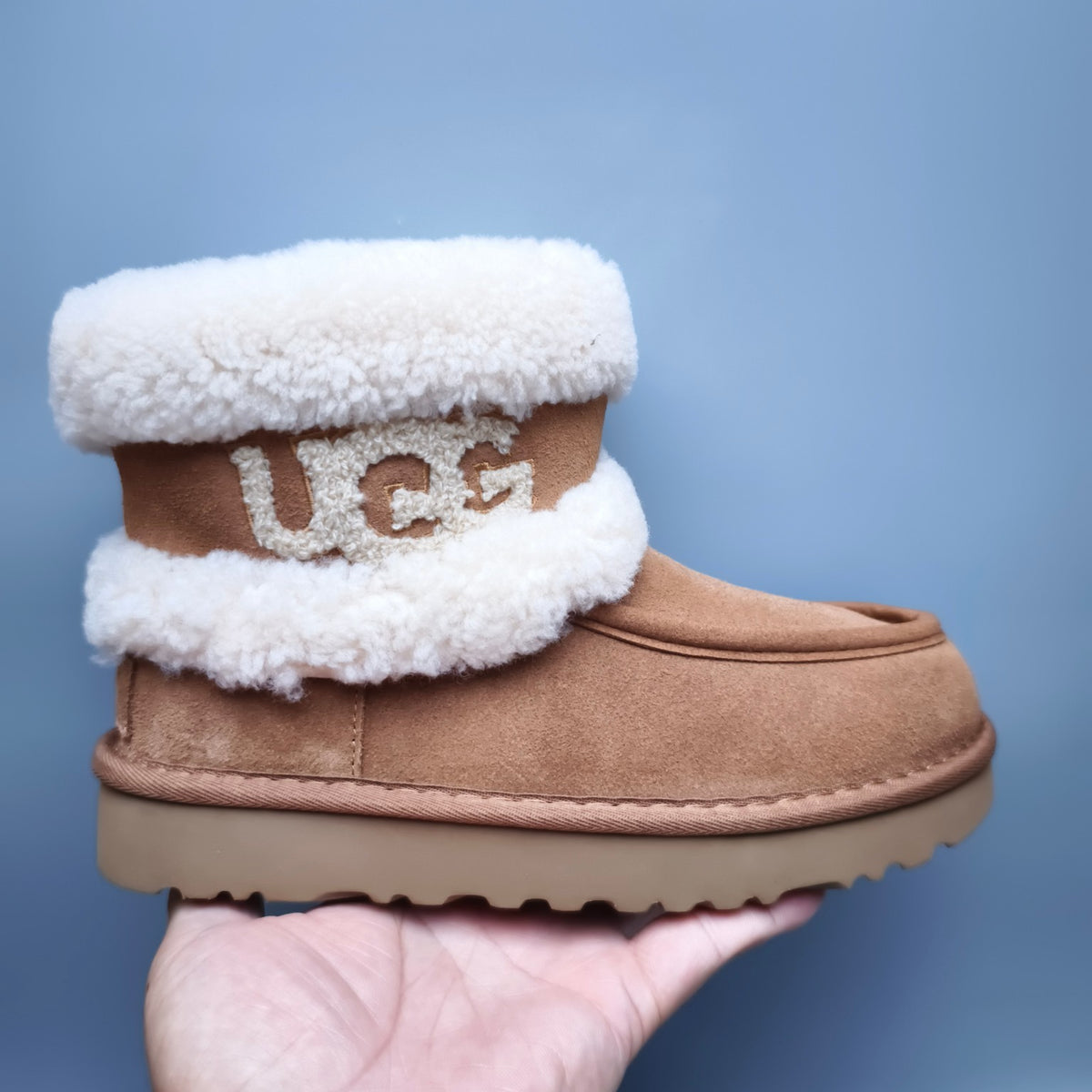 5410 Curly Fur Big Logo Mid-Top Trendy Boots — Chestnut (In Stock)