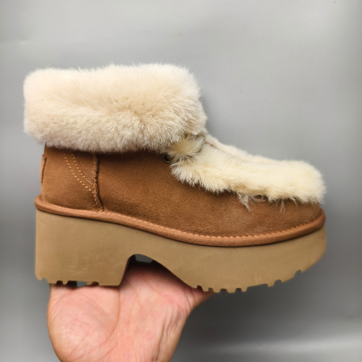 1532 Esmi Wedge Ankle Boots Fluffy Lace-Up — Chestnut (In Stock)