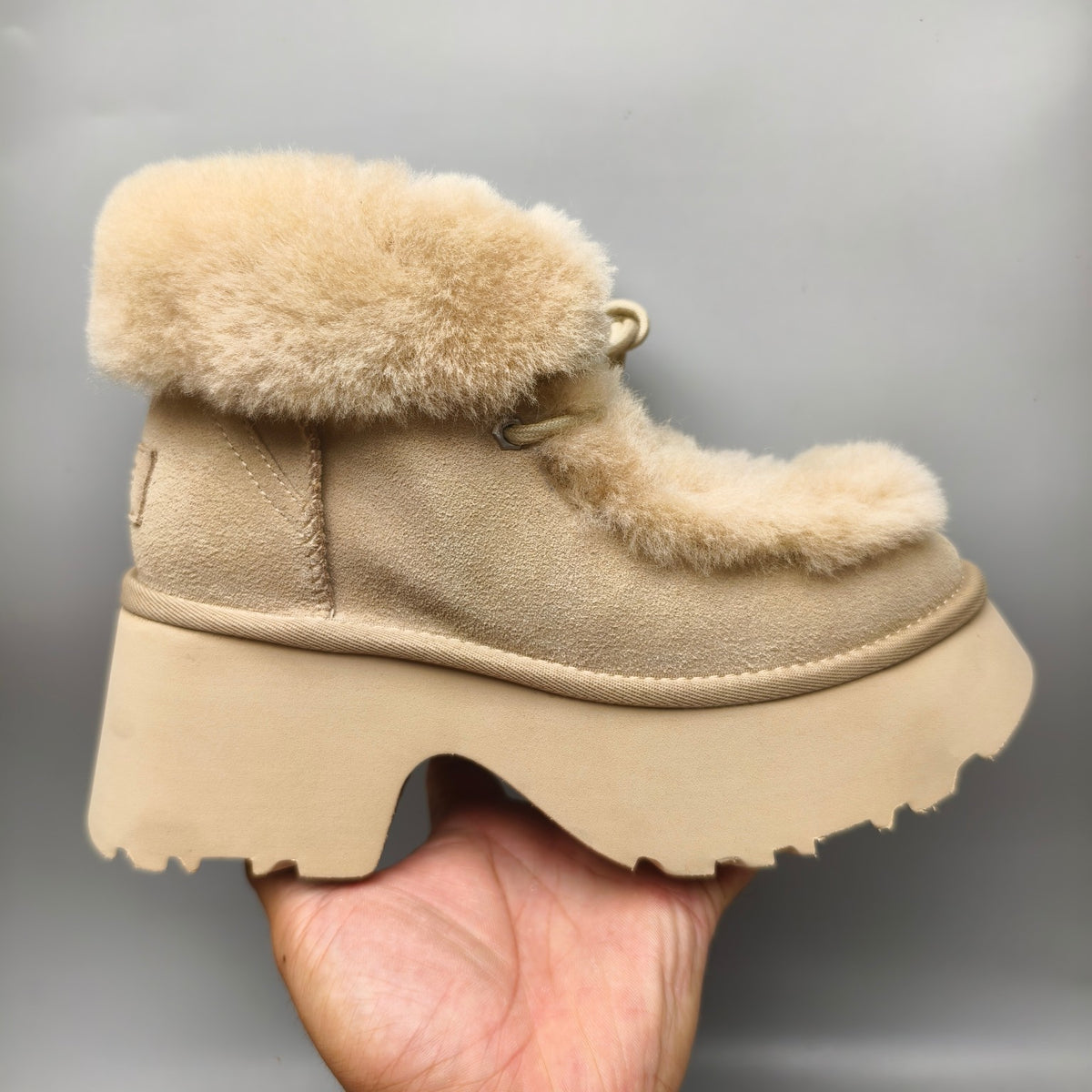 1532 Esmi Wedge Ankle Boots Fluffy Lace-Up — Mustard (In Stock)