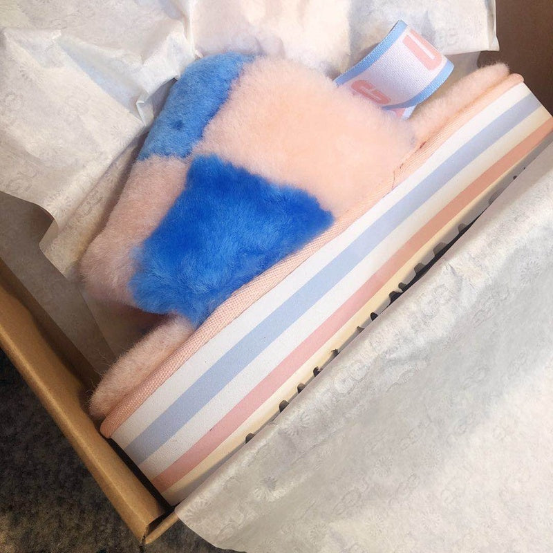 3490 Platform Fluffy Sandals — Pink Colorblock (In Stock)