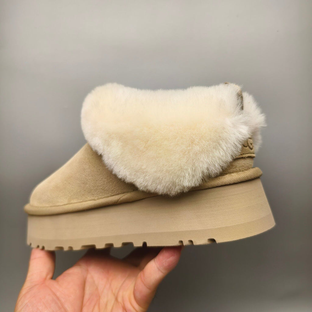 1393 Thick-Sole Fluffy Slip-On Lazy Shoes — Sand (In Stock)