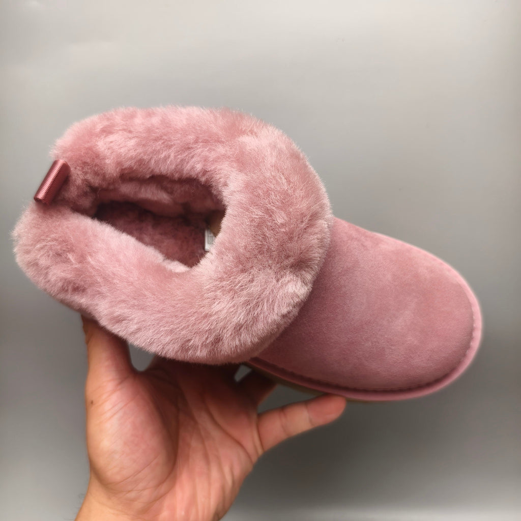 1393 Thick-Sole Fluffy Slip-On Lazy Shoes — Pink (In Stock)