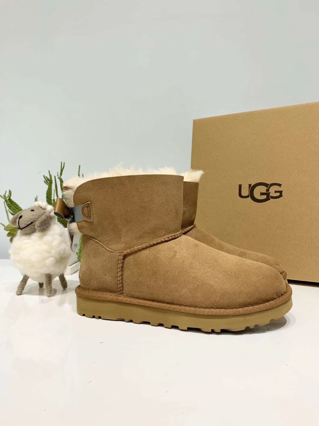2938 Mukoshi Winter Bow Glitter Boots — Chestnut