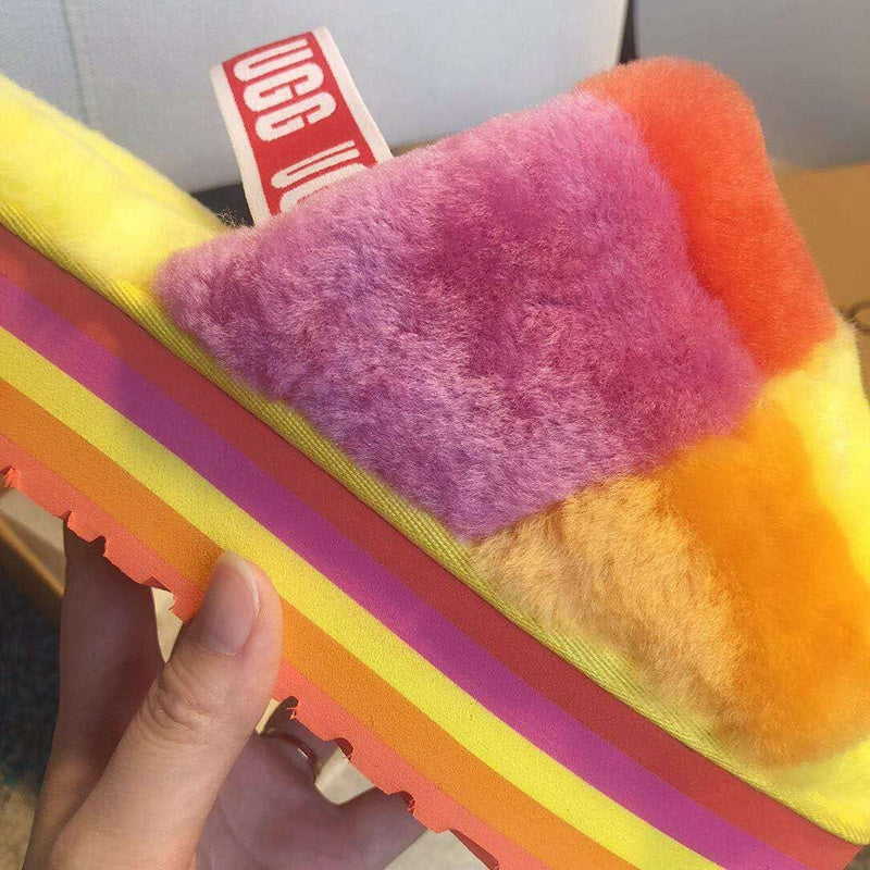 3490 Platform Fluffy Sandals — Yellow Colorblock (In Stock)