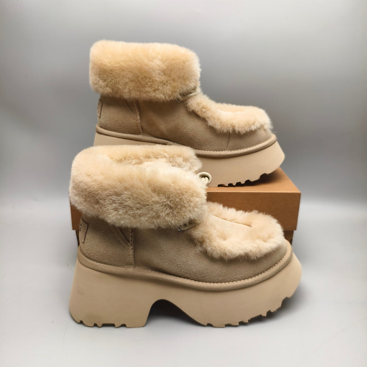 1532 Esmi Wedge Ankle Boots Fluffy Lace-Up — Mustard (In Stock)