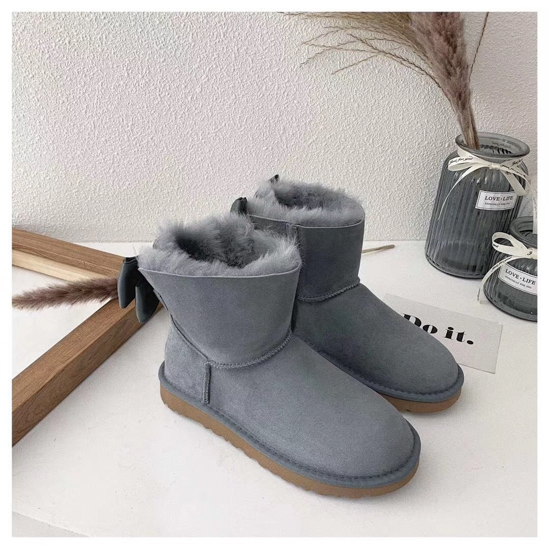 3130 Elegant Bow Ankle Boots — Gray