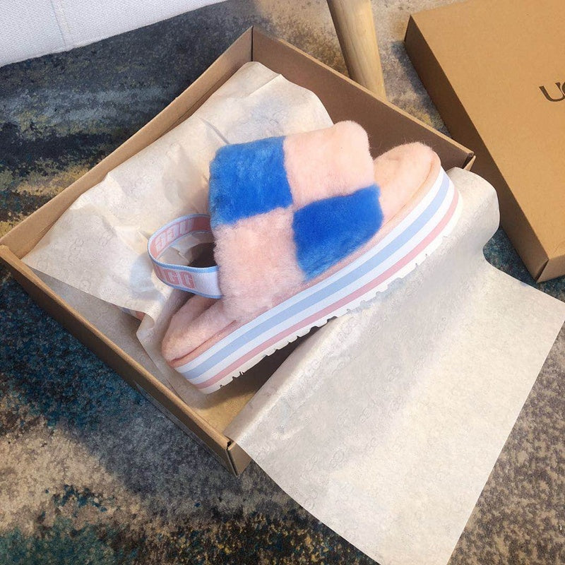 3490 Platform Fluffy Sandals — Pink Colorblock (In Stock)
