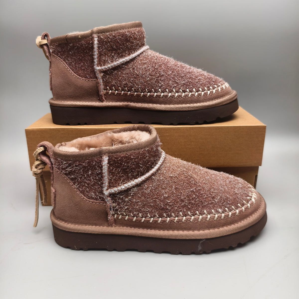 1538 Suede Back Strap Boots — Brown (In Stock)