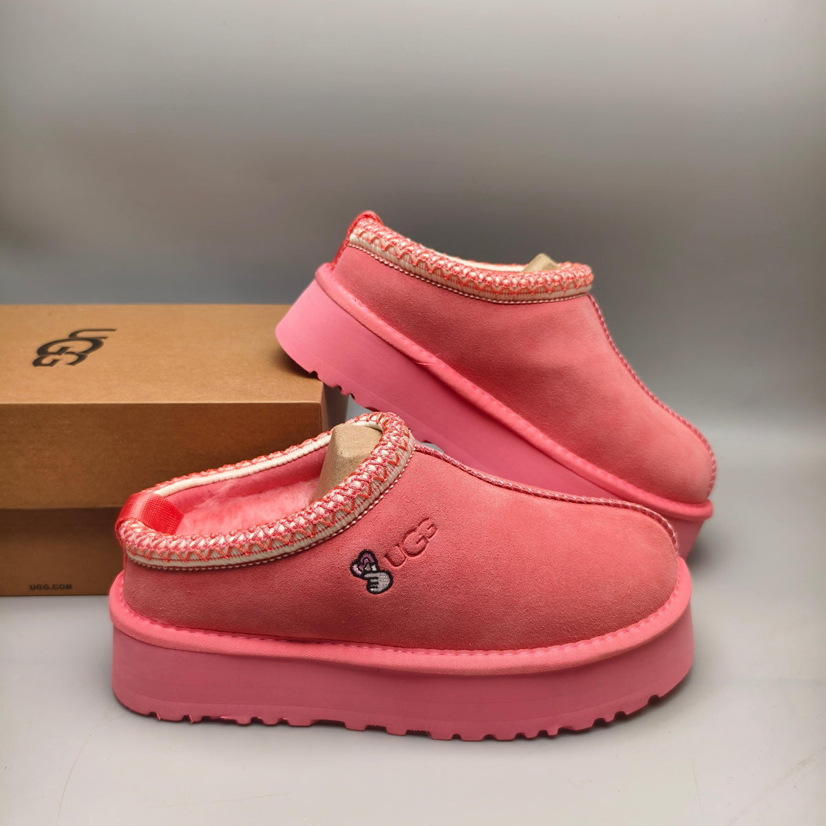 2553-2130 Ethnic Style Chunky Sole Casual Shoes — Rose Red (In Stock)