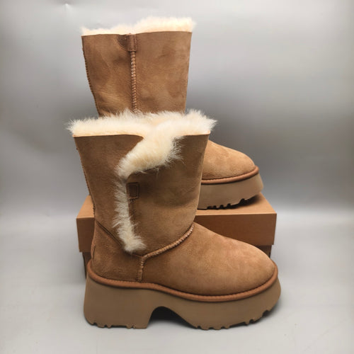 1533 Wedge Thick-Sole Mid-Calf Fashion Boots — Chestnut (In Stock)（副本）