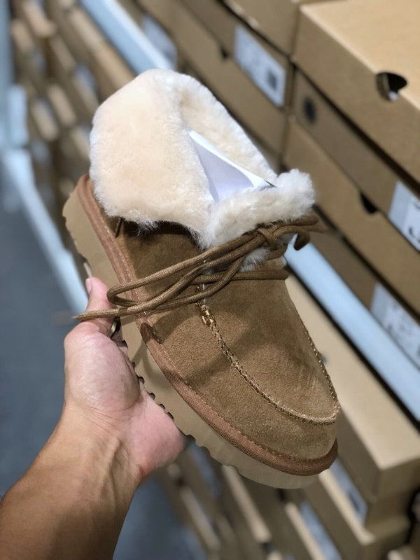 3090 Fur Trim Lace-Up Ankle Boots — Chestnut (In Stock)