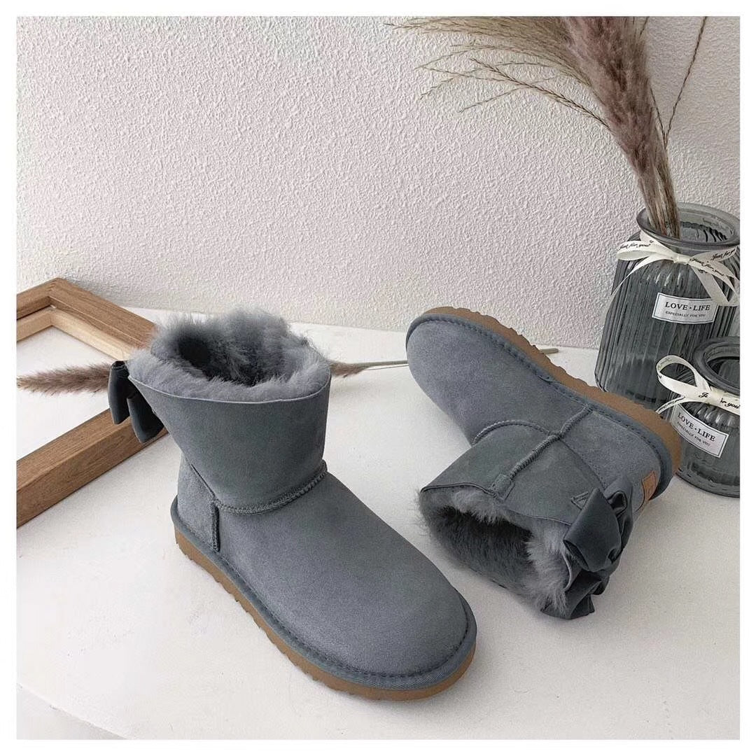 3130 Elegant Bow Ankle Boots — Gray