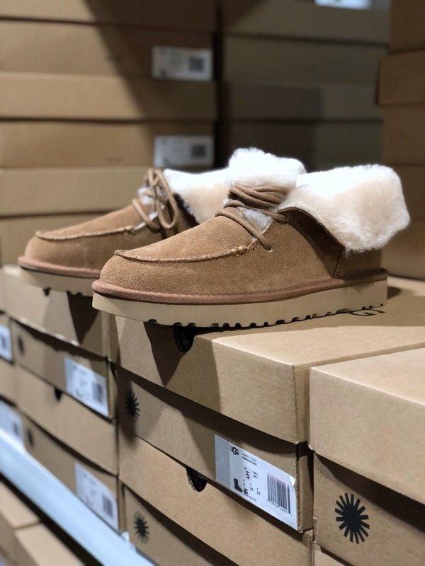 3090 Fur Trim Lace-Up Ankle Boots — Chestnut (In Stock)