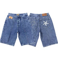 Corteiz Back Star Embroidery Heavyweight Denim Shorts BLue