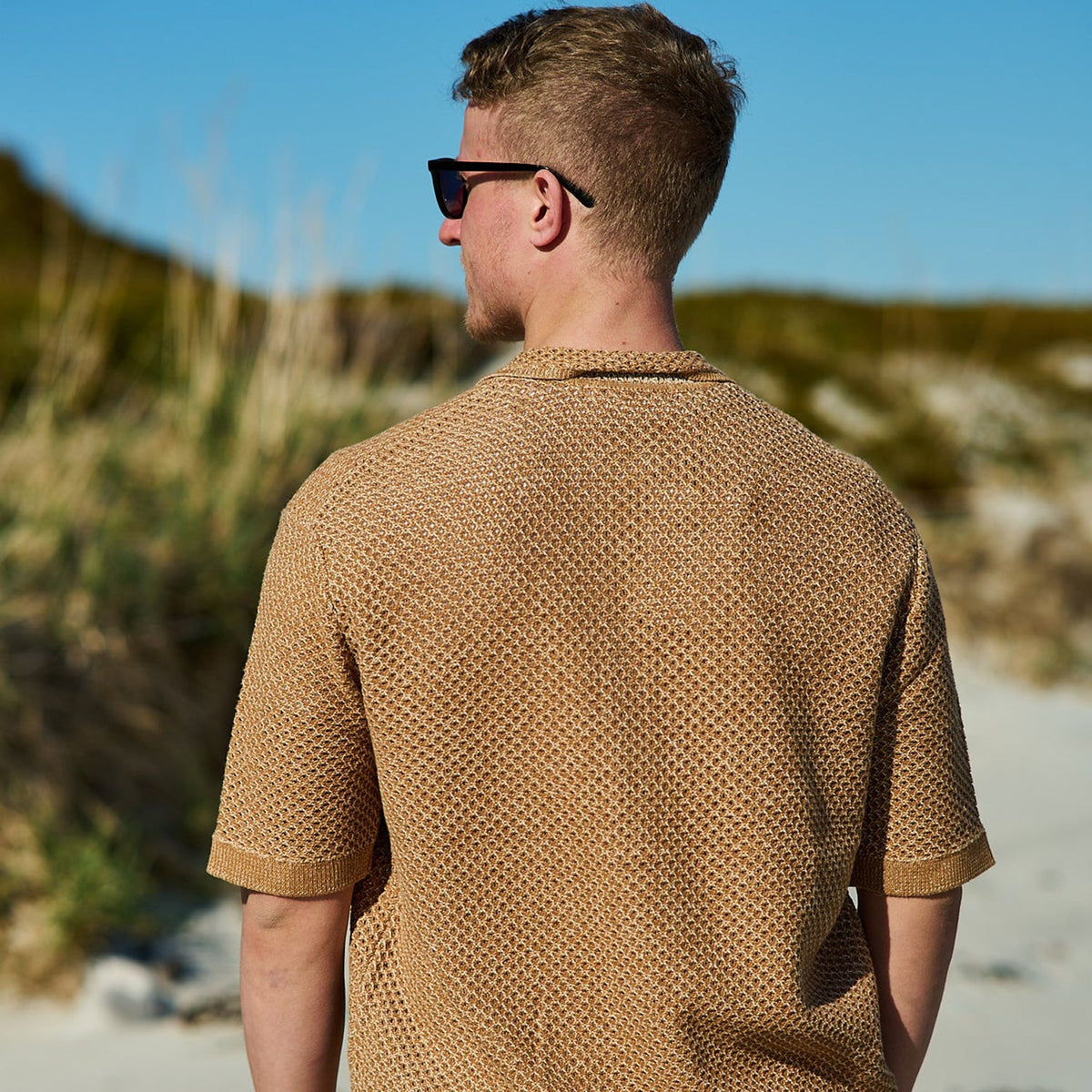 Selected Ginger Ss Knit Relaxed Polo Cardigan: Chipmunk Oatmeal