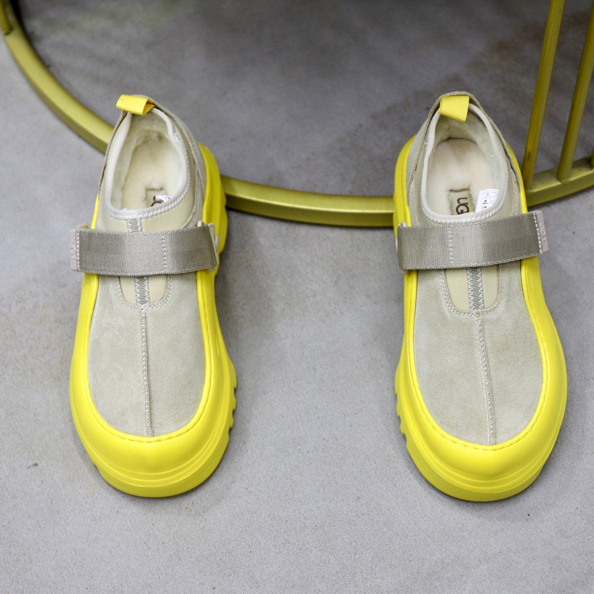 UGG Gray Neon-Yellow Strap Platform Shoes
