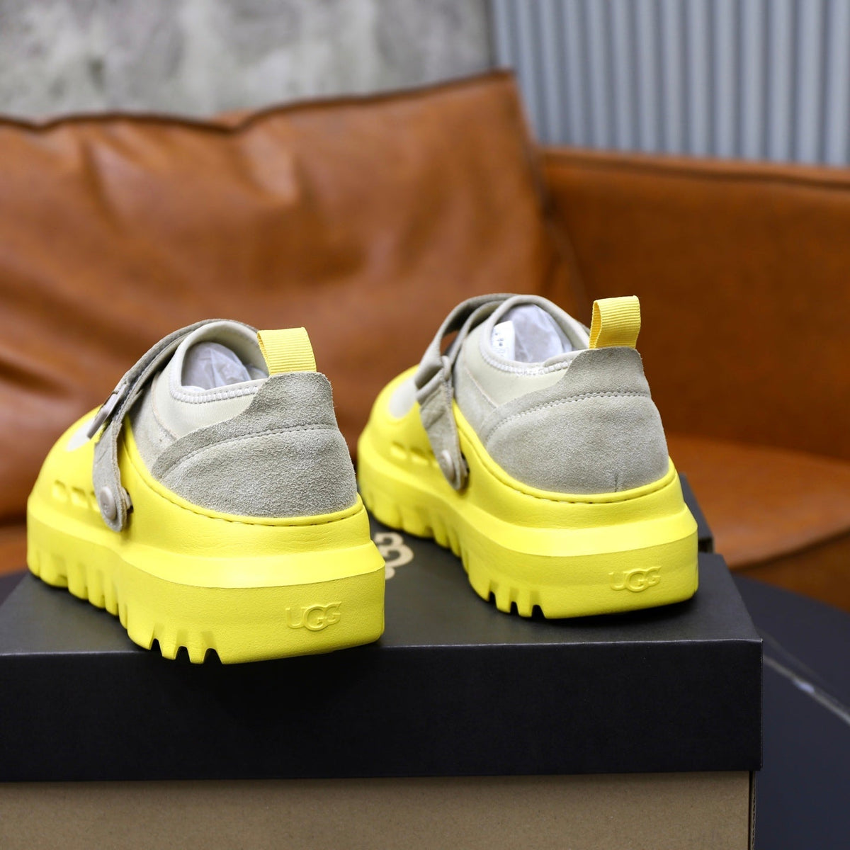 UGG Gray Neon-Yellow Strap Platform Shoes