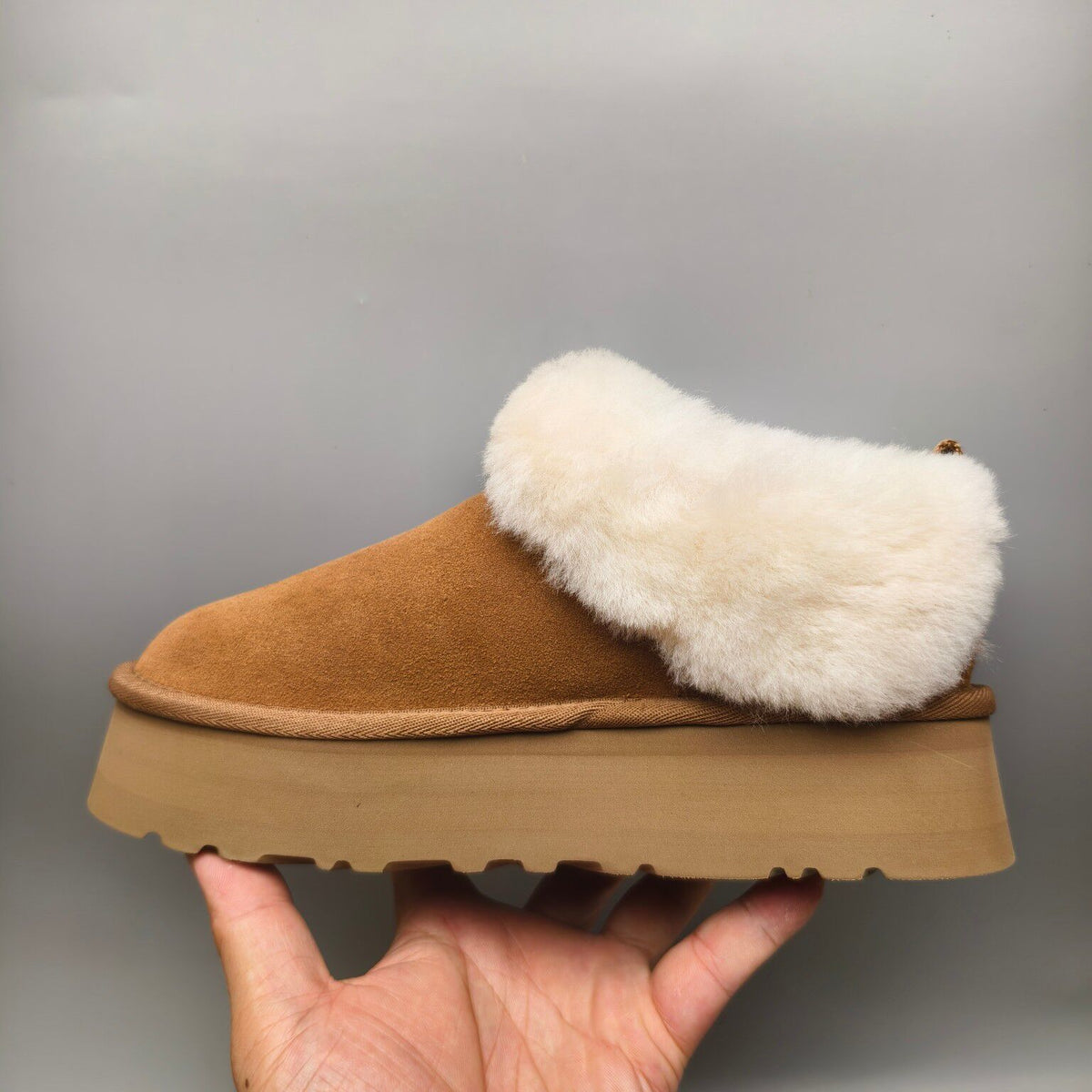 1393 Thick-Sole Fluffy Slip-On Lazy Shoes — Chestnut (In Stock)