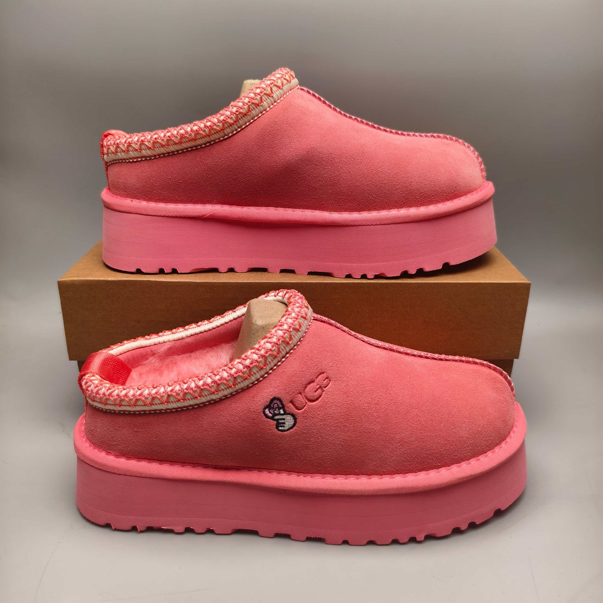 2553-2130 Ethnic Style Chunky Sole Casual Shoes — Rose Red (In Stock)