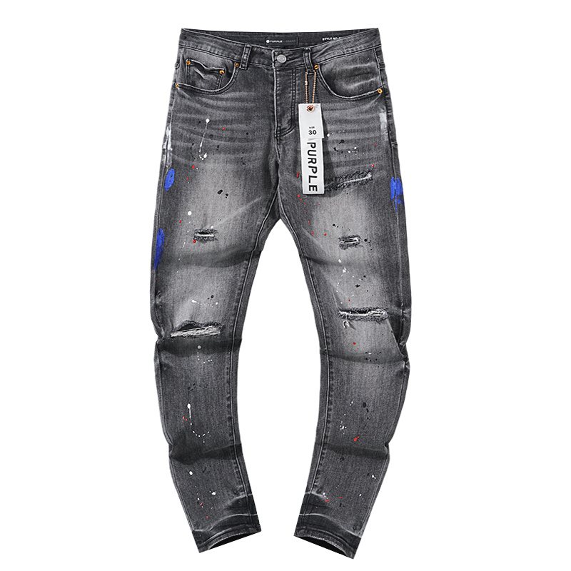 Purple Brand Gray Paint-Splatter Distressed Jeans