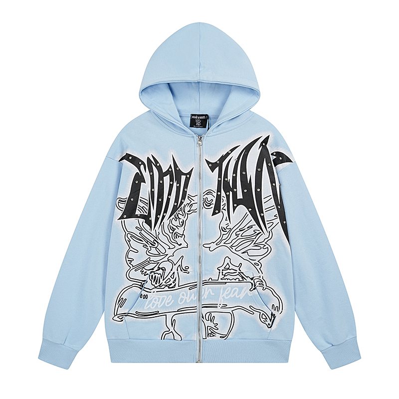 MIXED EMOTION Rhinestone Graphic Full-Zip Hoodie